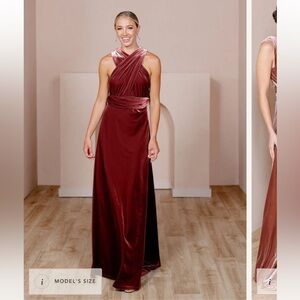 Revelry Micah Convertible Velvet Maxi Dress in Romantic Rose Red Size Medium
